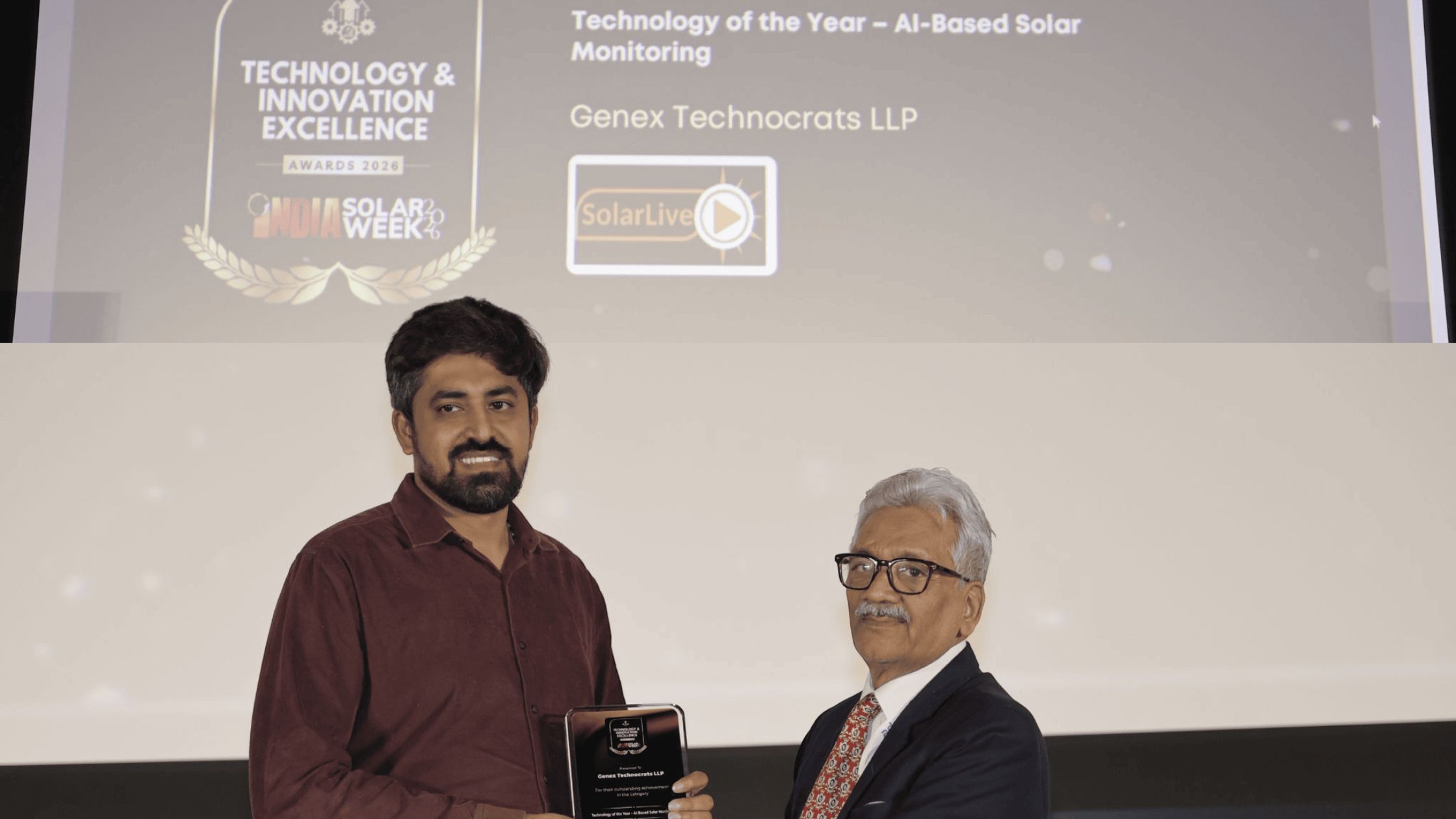 Genex Technocrats LLP Recognised with Technology of the Year – AI-Based Solar Monitoring Award at India Solar Week 2026