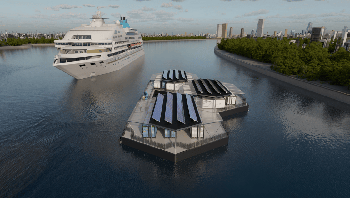 UK-funded group unveils floating hydrogen-powered cruise ship charging concept