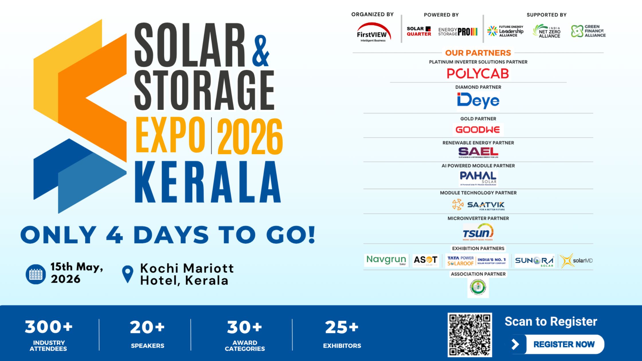 Just 4 Days Left: Don’t Miss the Opportunity to Connect with Government Officials and Industry Stakeholders Joining Solar & Storage Expo Kerala 2026  