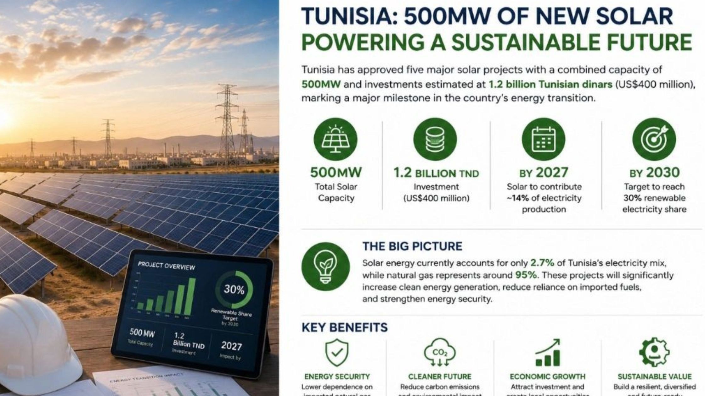 Tunisia Approves 500 MW of Utility-Scale Solar Projects Backed by US$400 Million Investment
