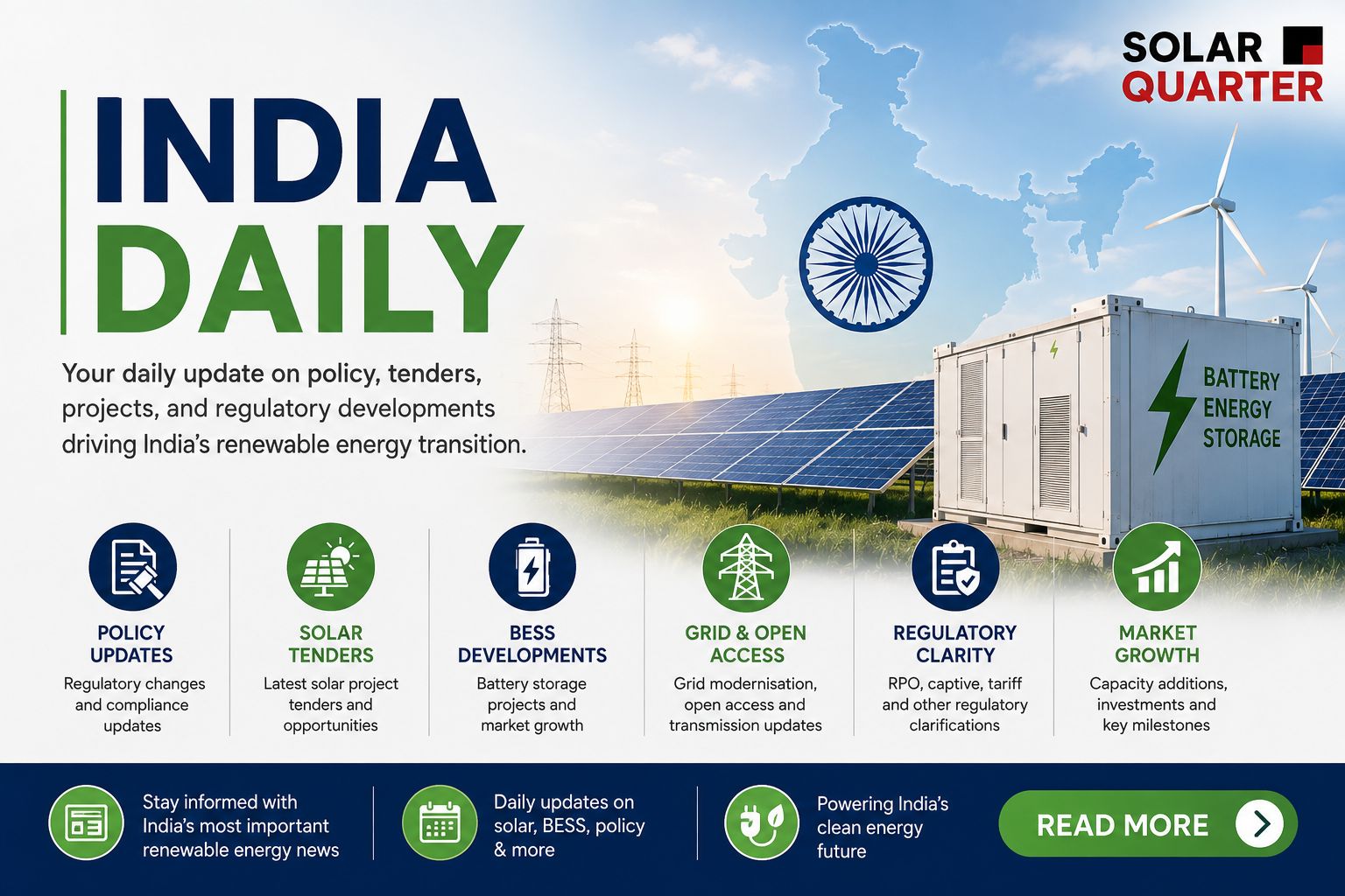 India Daily: CERC Proposes ISTS Rule Changes, Coal India Floats 187.5 MW/750 MWh BESS Tender, CEL Invites 30 MW Solar Bids, RSPDCL Seeks Credit Rating, RERC Clarifies Captive RPO, India’s Solar Capacity Reaches 162.15 GW and More…