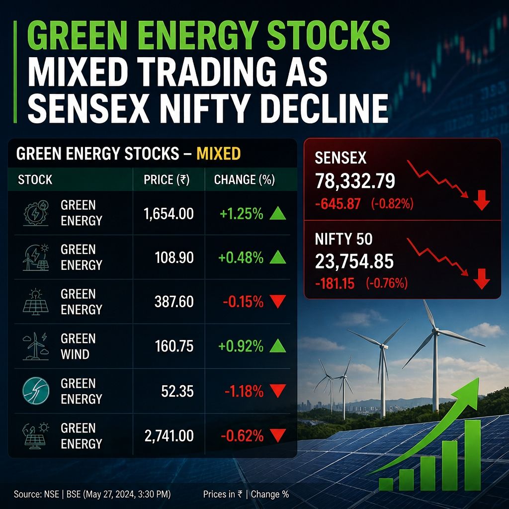 Green Energy Stocks See Mixed Trading as Sensex, Nifty Decline on August 12