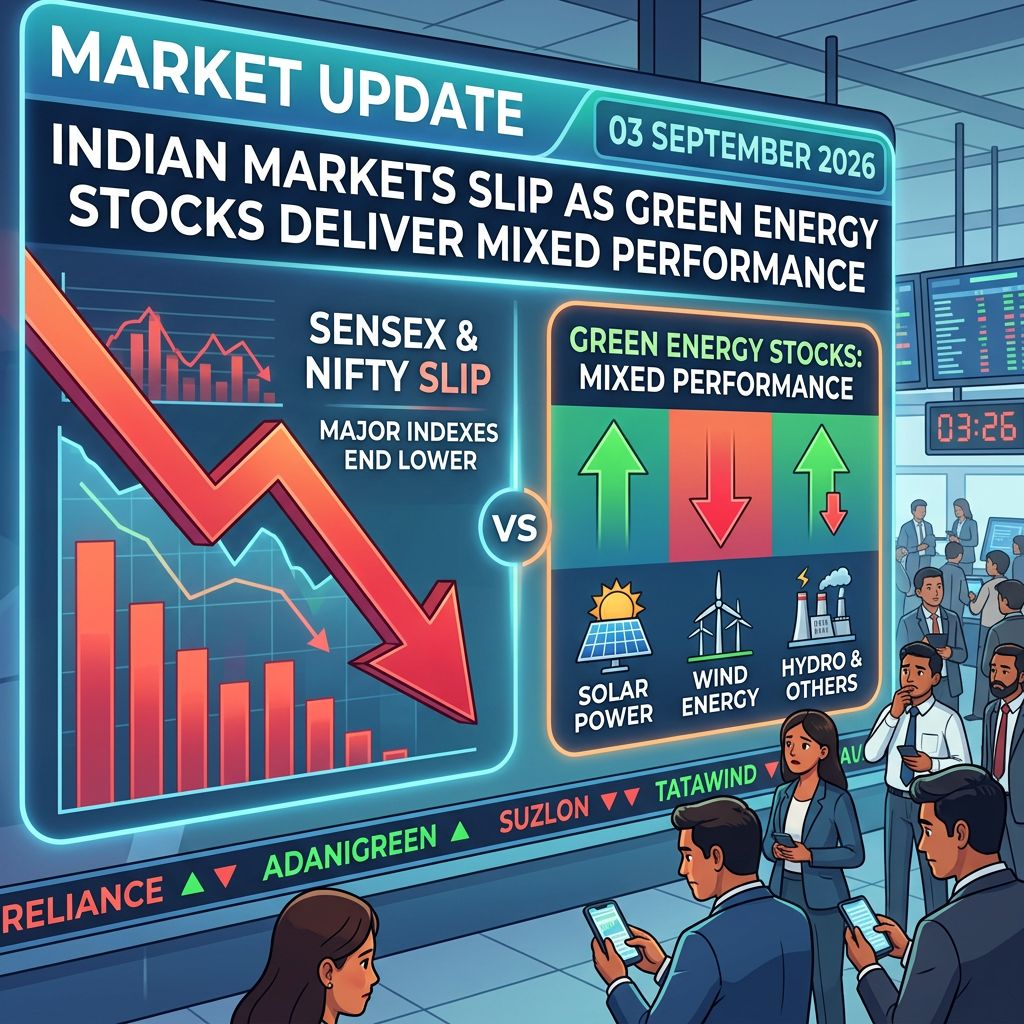 Indian Markets Slip As Green Energy Stocks Deliver Mixed Performance (03 September 2026)