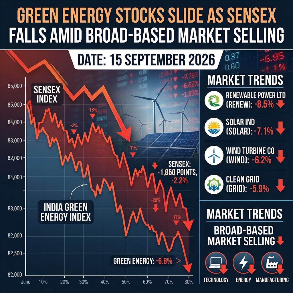 Green Energy Stocks Slide As Sensex Falls Amid Broad-Based Market Selling (15 September 2026)