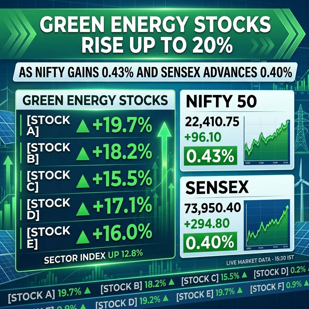 Green Energy Stocks Rise Up To 20% As NIFTY Gains 0.43% And SENSEX Advances 0.40% (23 September 2026)