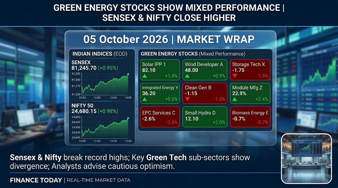 Green Energy Stocks Show Mixed Performance As Sensex And Nifty Close Higher (05 October 2026)