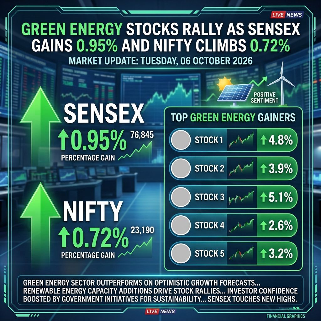 Green Energy Stocks Rally as Sensex Gains 0.95% and Nifty Climbs 0.72% (06 October 2026)