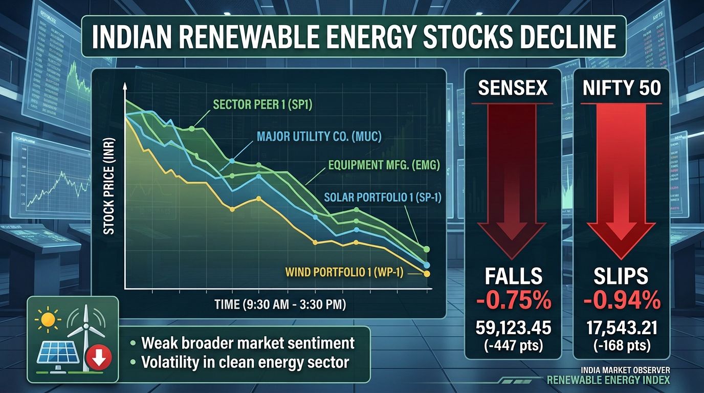 Indian Renewable Energy Stocks Decline as Sensex Falls 0.75% and Nifty Slips 0.94% (21 October 2026)